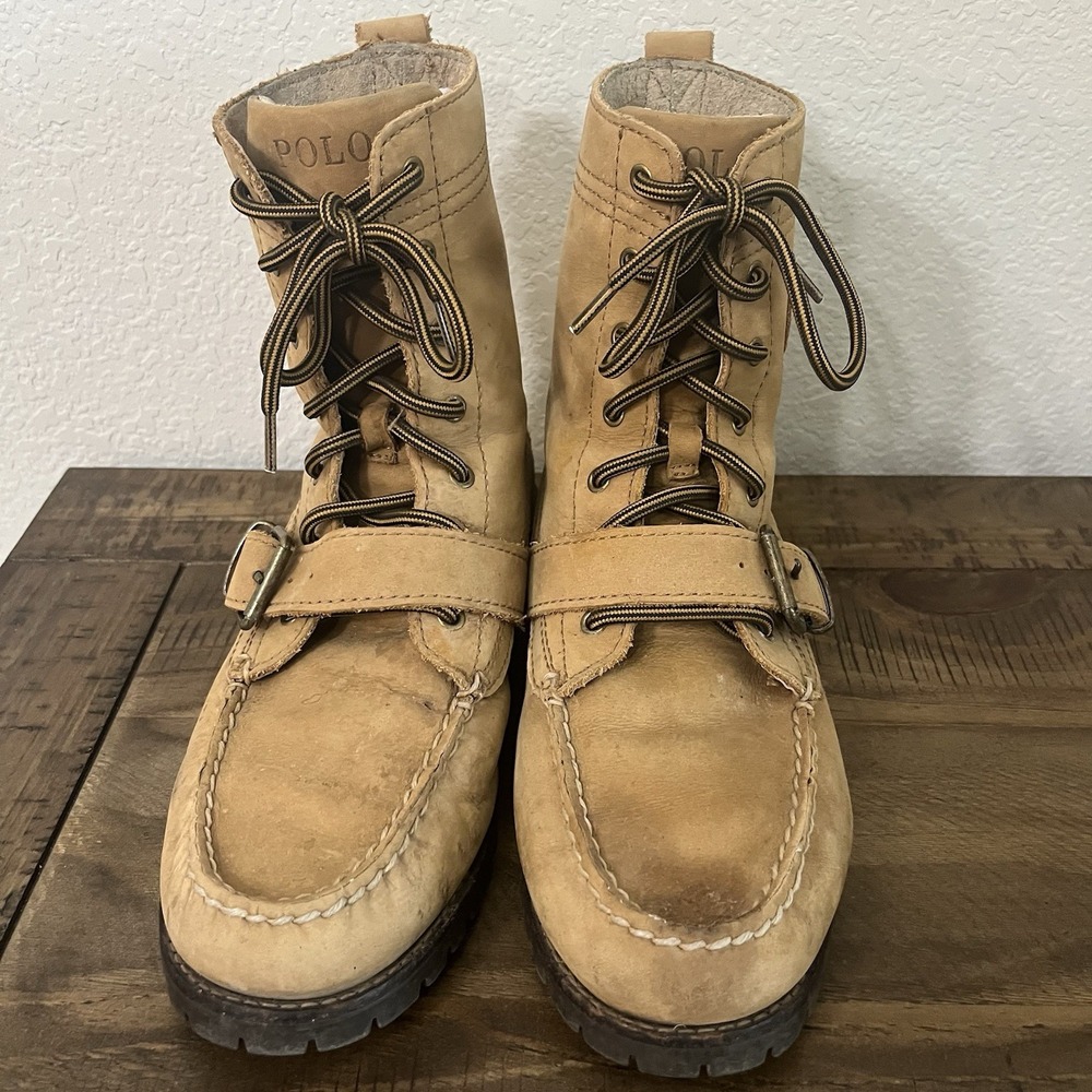 Polo Ralph Lauren Ranger Men's Brown Leather Ankle Combat Boots Size 7.5D‎